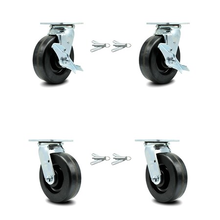 Service Caster 6 Inch Phenolic Caster Set with Roller Bearings 4 Swivel Lock 2 Brake SCC SCC-30CS620-PHR-TLB-BSL-2-BSL-2